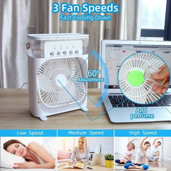 Portable Air Conditioner Fan Usb Electric Fan With Led Night Light, Fine Mist Water, And Humidifier Function | Led Night Light Water Mist (random Color)