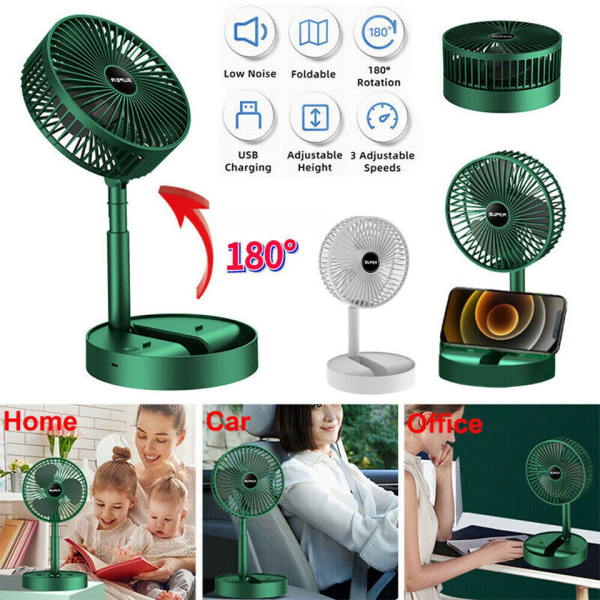 RECHARGEABLE PORTABLE TELESCOPIC FOLDING FAN.